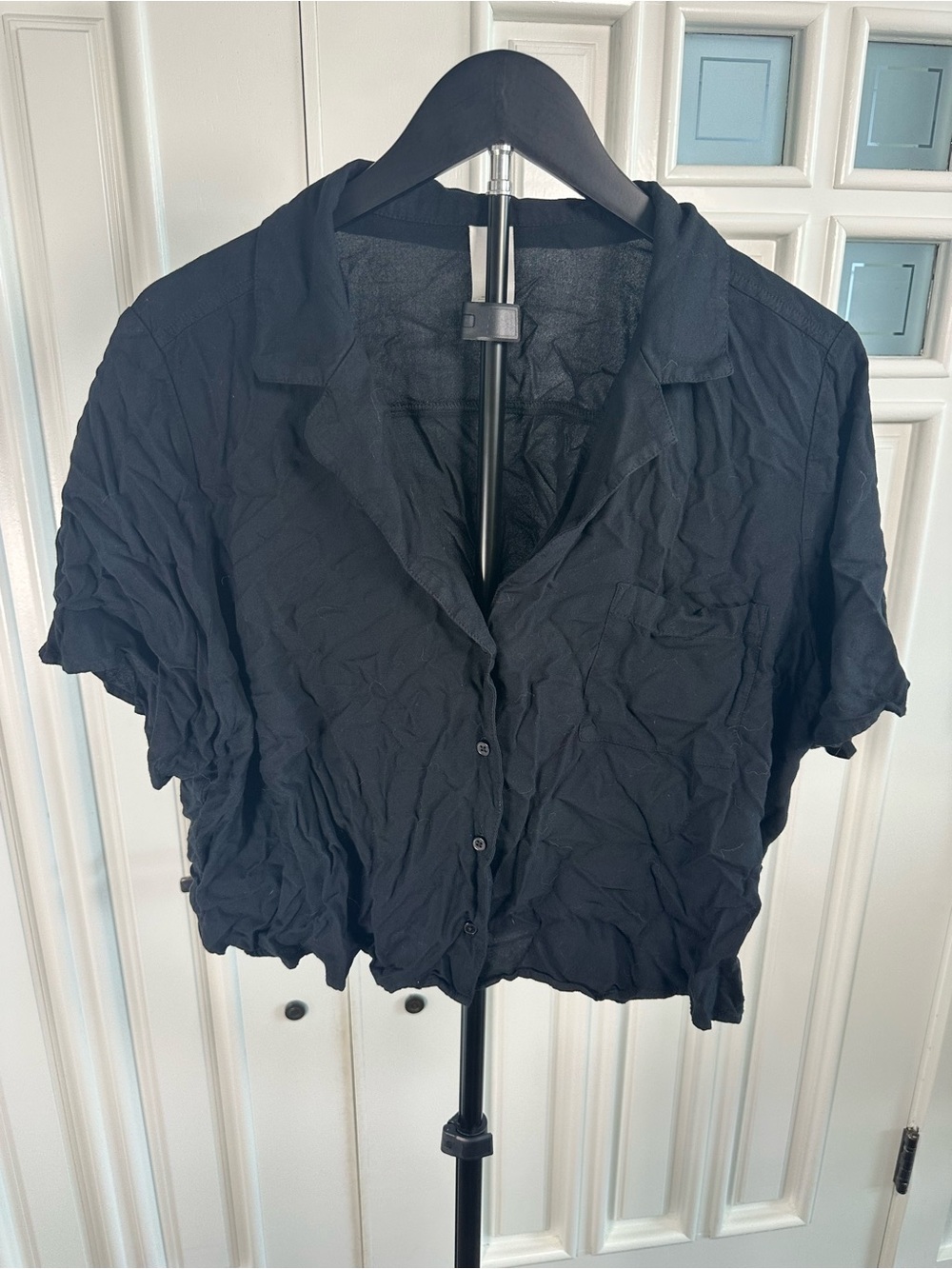 Abound Black Cropped Button-Front Top
